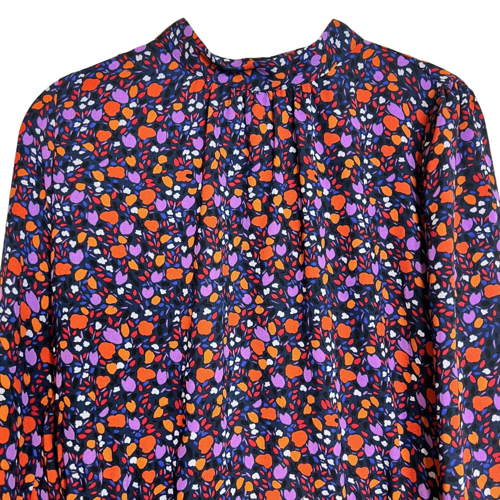Halogen Womens Chiffon Peplum Blouse Small Navy Red Purple Floral Long Sleeve - Picture 2 of 5